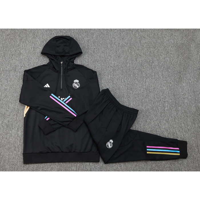 Chandal de Sudadera del Real Madrid Nino 23-24 Negro y Blanco